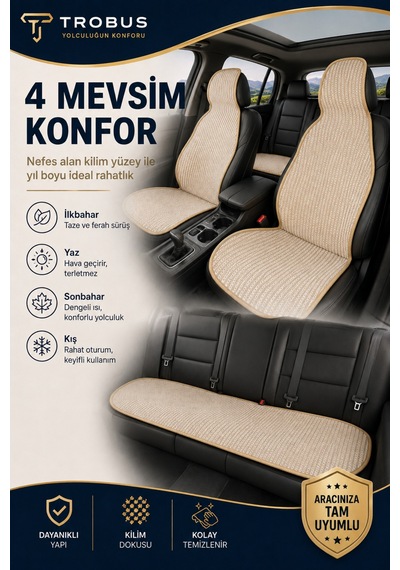 Hyundai Elantra 2016-2020 Üniversal Örme 3 Parça Minder Terletmez Kaymaz Taban Bej