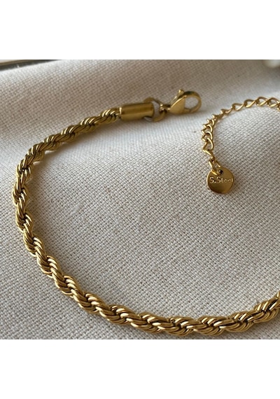Gold Burgu Çelik Bileklik 4 Mm Şık Tasarım Ayarlanabilir Unisex Bileklik Sarı