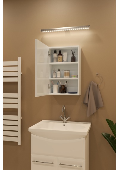 Tek Kapaklı Aynalı Beyaz 60 Cm Banyo Dolabı