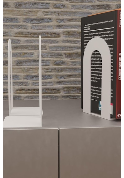 Dekoratif Beyaz Klasik Metal Kitap Tutucu, Kitap Desteği İkili Set Mk4b