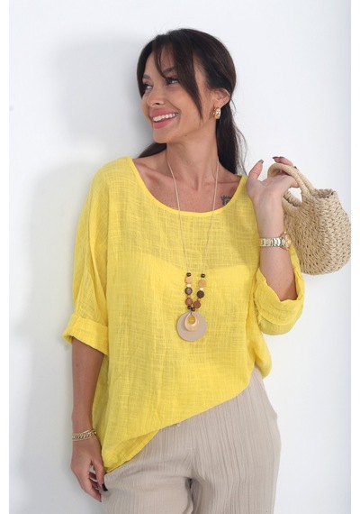 By Saygı Kadın İtalyan Coton Oversize Bluz Sarı By Saygı Kadın İtalyan Coton Oversize Bluz Sarı