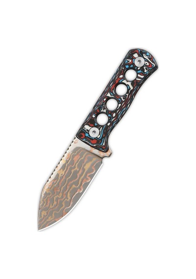 Qsp Canary Kamuflaj Karbon Fiber Sap Pirinç Bakır Damascus Çelik Boyun Kamp Bıçağı Qs141-h Kum