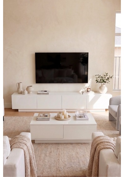 Yurudesign Yoda 200cm Tv Ünitesi Orta Sehpa 2'li Set Beyaz Yd26-w