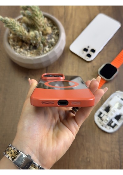 Apple iPhone 16 Pro Max Magsafe Uyumlu Mika Sararmaz Kılıf Soocase720 Turuncu