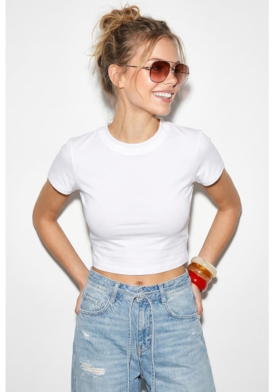 Shade Kadın Kısa Kollu Bisiklet Yaka Crop T-shirt 60286904 - Beyaz