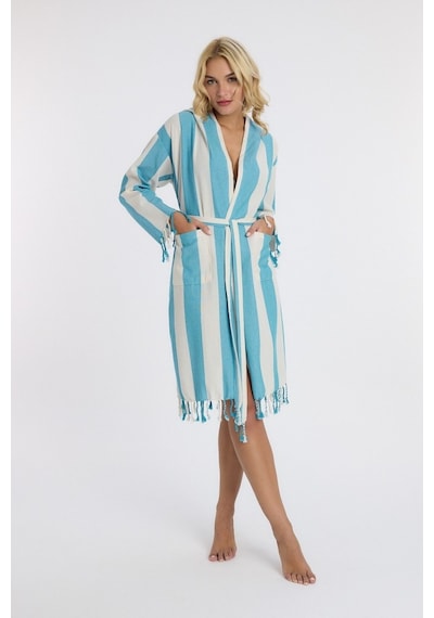 Mulberry Striped Peştemal Bornoz Banyo Ve Plaj Elbisesi Mavi