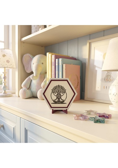 Hayat Ağacı Ve Meditasyon Figürlü Estetik Masaüstü Aksesuarı Ofis Ve Çalışma Alanları İçin Modern Ürün 10x10 Cm, Pudra