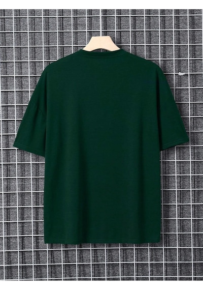 T-shirt - Nyc Baskılı Oversize Bisiklet Yaka Kısa Kol Tişört Yeşil