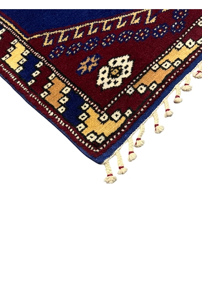 El Dokuma Kız Bergama Halısı 69x94 Kök Boya Lacivert Bordo %100 Yün Halı