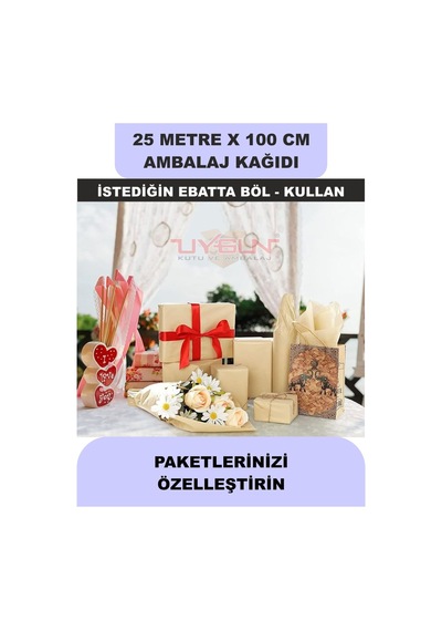100 Cm X 25 Metre Bobin Kraft Rengi Ambalaj Kağıdı, Ev Eşyası, Çeyiz, Hediye, Ürün Paketleme 25 Adet
