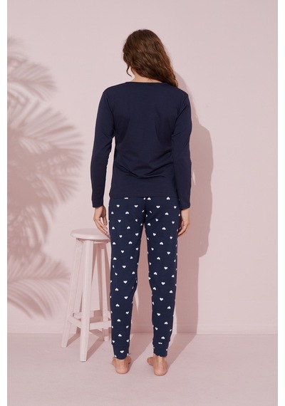 Siyah İnci Pamuklu Örme Pijama Takım 24240137 Lacivert