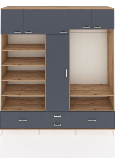 Hyperion Dolap 18 Raflı 4 Çekmeceli Tek Askılı 220x44x243 Çam-antrasit/antrasit Antrasıt/antrasıt