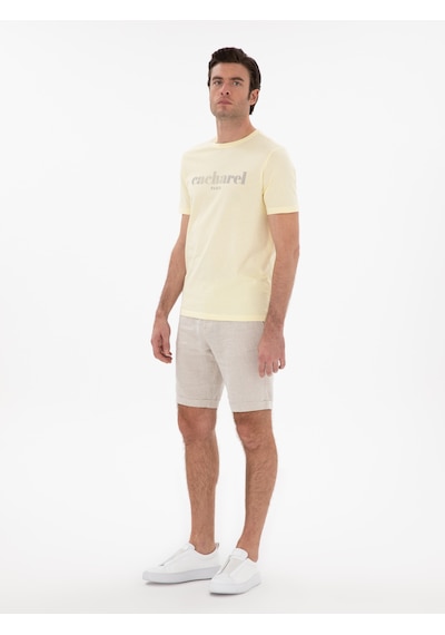 Sarı Regular Fit Bisiklet Yaka Desenli T-shirt Sari