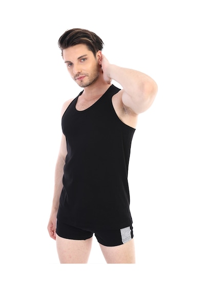 Çift Kaplan Erkek Elastanlı Spor Siyah Atlet 916