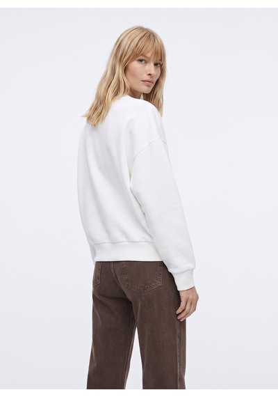 Fabrika Ekru Kadın Bisiklet Yaka Oversize Taşlı Sweatshirt F5wl-swt0038