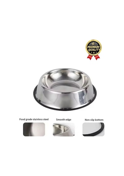 Premium Uzun Ömürlü Sağlam Kaymaz Kauçuk Taban Paslanmaz Çelik Metal Kedi Köpek Mama Su Kabı 26 Cm