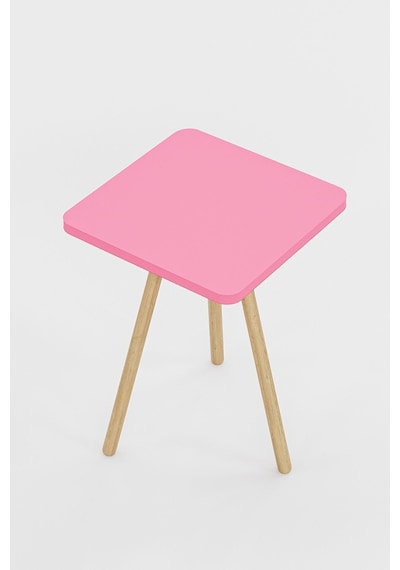 İntergo Kare Tasarımlı Ahşap Ayaklı Tekli Zigon Sehpa Pembe