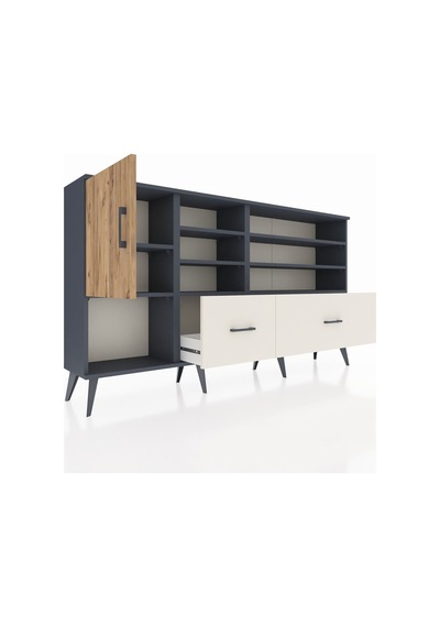 Arges Konsol 8 Raflı 2 Çekmeceli Tek Kapaklı 176x30x99 Antrasit-çam/aytaşı Atlas Çam/aytası - Antrasıt