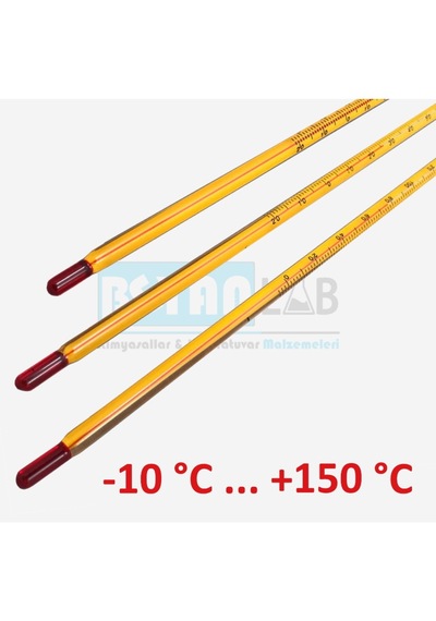 Kimya Termometre Cam Baget Tipi Alkollü - Sarı - 10 … +150 °