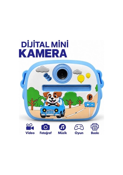 BLUE-4 Anında Baskılı Çocuk Fotoğraf Makinesi, 1 Arada Video, Müzik Özellikli Köpek Desenli Kamera-1802
