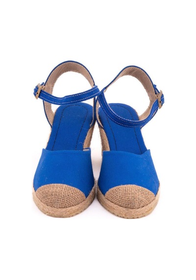 Star Tombis Gerçek Elişi Topuğu Açık Burnu Hasırlı Bilekten Bantlı Dolgu Topuk Keten Hasır Espadril Handmade Mavi