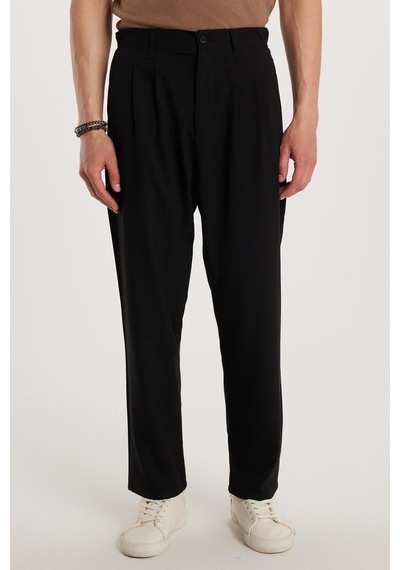 Tudors Erkek Regular Fit Çift Pileli Beli Lastikli Rahat Kesim Bol Paça Baggy Siyah Pantolon-33190 Tudors Erkek Regular Fit Çift Pileli Beli Lastikli Rahat Kesim Bol Paça Baggy Siyah Pantolon-33190