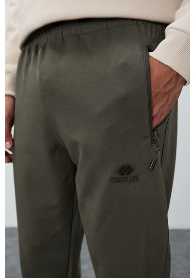 Tommy Life Haki Fermuar Cepli Standart Kalıp Jogger Erkek Eşofman Alt - 84651 Haki