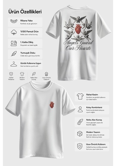 Spoyi Angel Heart Tasarımlı %100 Pamuk Yarım Oversize Beyaz T-lhirt