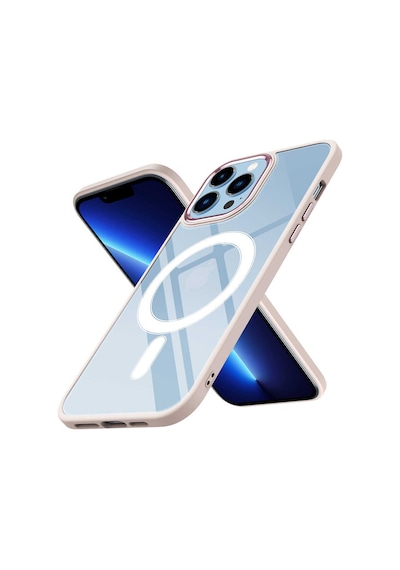 Apple Uyumlu iPhone 13 Pro Kılıf Magsafe Şeffaf Arka Yüz Kamera Yükseltili Silikon Ogaa Pembe Açık