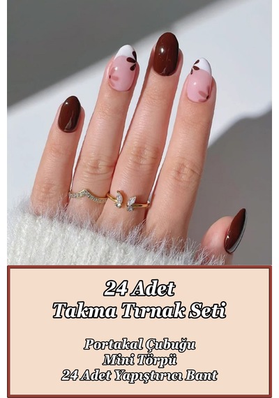 Kısa Bordo French Takma Tırnak 24 Adet Takma Tırnak Seti W1771 Bordo Çiçekli