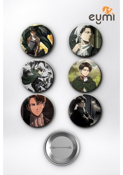 Attack On Titan Kaptan Levi Ackerman Özgürlük Çanta Süsü Rozet İğneli Buton Rozet Seti 58 Mm 6'lı Çok Renkli