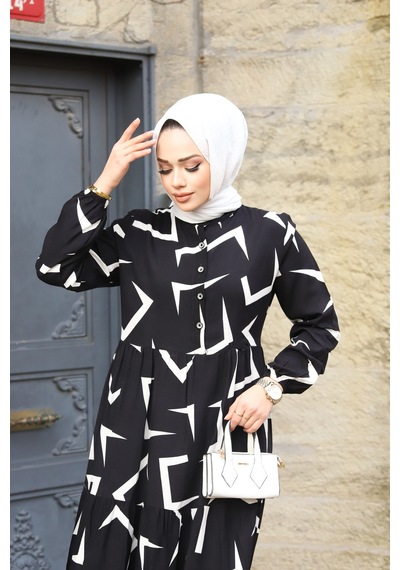 Hira Life Fashion Kadın Tesettür Mevsimlik Beli Kuşaklı Dokuma Viskon Elbise Siyah-beyaz Siyah-beyaz Hira Life Fashion Kadın Tesettür Mevsimlik Beli Kuşaklı Dokuma Viskon Elbise Siyah-beyaz Siyah-beyaz