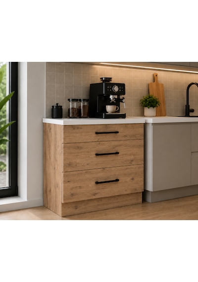 Şah Mutfak 3 Çekmeceli Alt Modül 80 Cm - Çok Amaçlı Dolap - Beyaz Laminat Tezgah Dahil Atlantik Çam Şah Mutfak 3 Çekmeceli Alt Modül 80 Cm - Çok Amaçlı Dolap - Beyaz Laminat Tezgah Dahil Atlantik Çam
