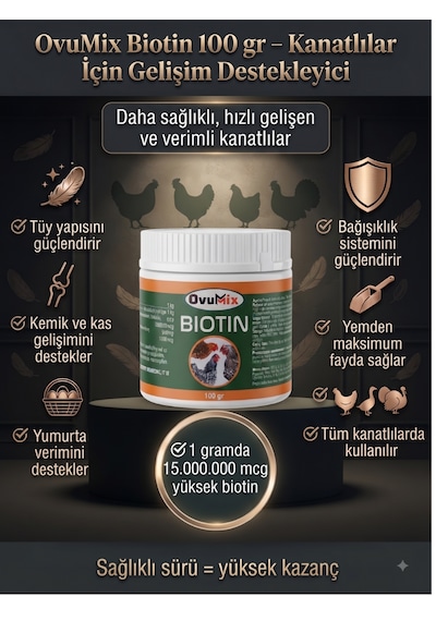 Biotin 300 Gr - Kanatlı Gelişim Destekleyici Ve Yumurta Verim Artırıcı