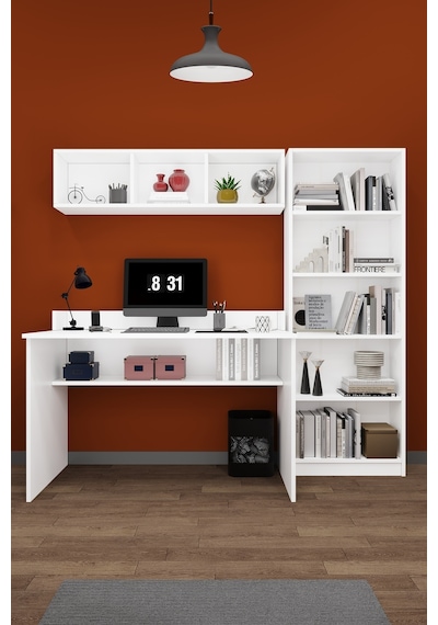 Asra Trend Çalışma Masası Seti ÇMT001 %100 MDF Kitaplıklı Raflı Ofis Takımı Beyaz Asra Trend Çalışma Masası Seti ÇMT001 %100 MDF Kitaplıklı Raflı Ofis Takımı Beyaz
