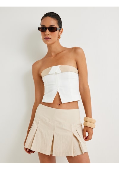 Koton Crop Straplez Büstiyer Kat Detaylı Renk Kontrastlı Slim Fit Kırık Beyaz 4sak30165ew Ekru
