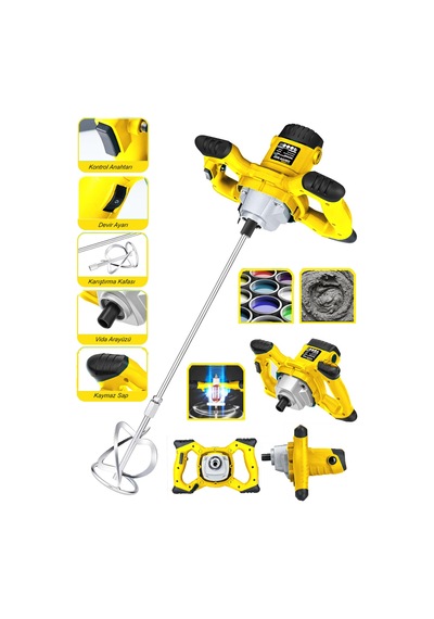 Dragro DRG-3000KRŞT 3000 W Bakir Sargi 6 Kademe Elektirikli Alçı Boya Ve Harç Karıştırıcı Sarı