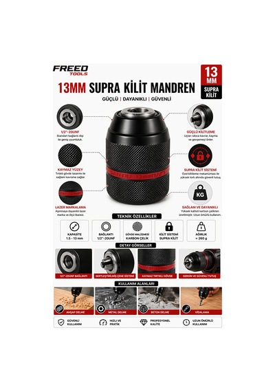 Metal Mandren 1 Adet 13 Mm Tüm Matkaplarda Kullanım