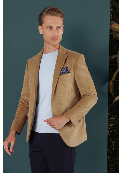 Efor Camel Kadife Slim Fit Çift Yırtmaçlı Mono Yaka Casual Ceket CAMEL Efor Camel Kadife Slim Fit Çift Yırtmaçlı Mono Yaka Casual Ceket CAMEL