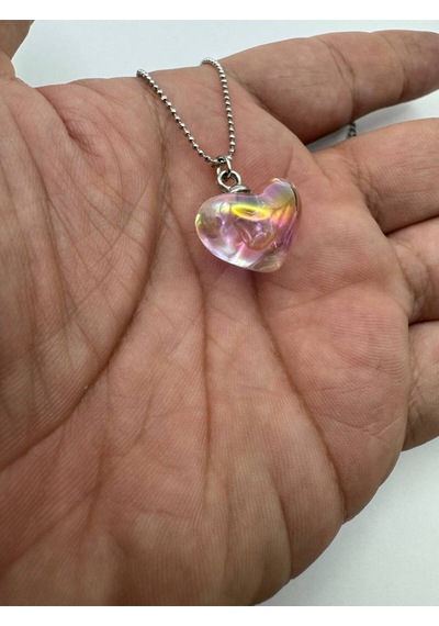 Pembe Kristal Kalp Figürlü Kadın Kolye Zarif Ve Işıltılı Tasarım Çok renkli