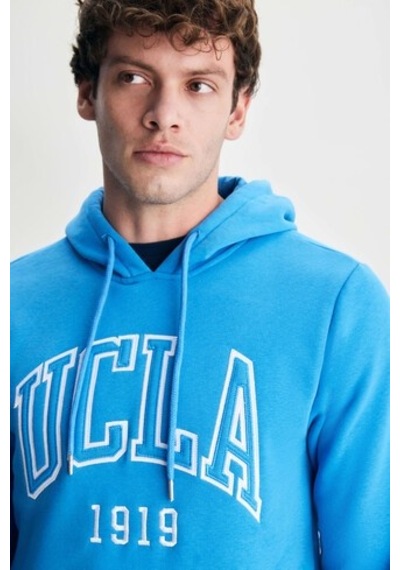 Ucla Jepsen Mavi Kapüşonlu Nakışlı Standard Fit Erkek Sweatshirt Mavi