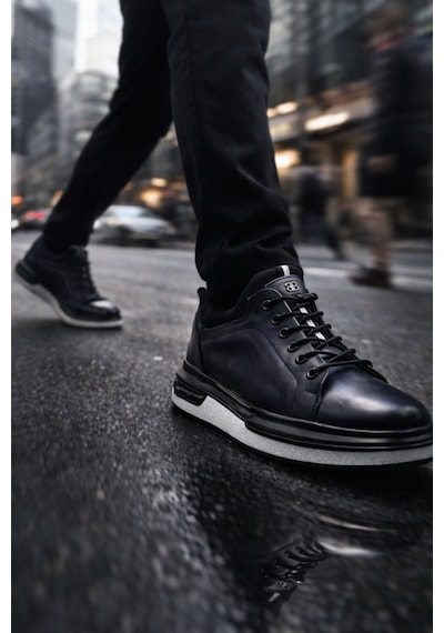 Muggo Reid Hakiki Deri Erkek Kalın Taban Bağcıklı Günlük Casual Sneaker Lacivert