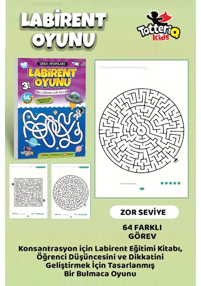 Labirent Oyunu 3. Seviye 64 Görevlik Zor Zeka Ve Dikkat Geliştirme Seti