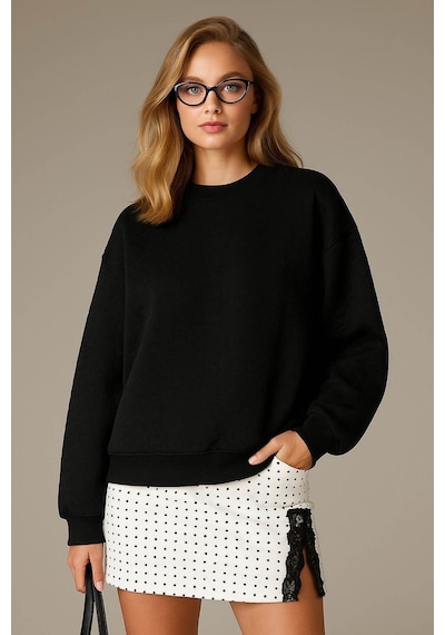 Fashion Friends Oversize Bisiklet Yaka Siyah Kadın Sweatshirt 25k0141k1 SiYAH