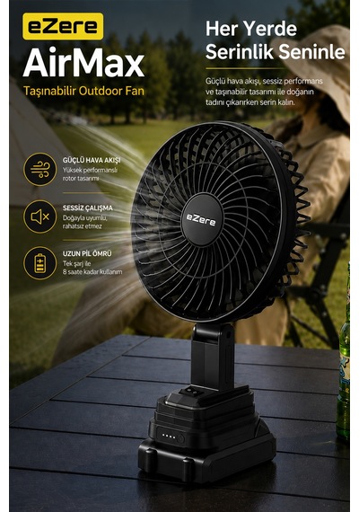 Ezere Airmax Şarjlı Taşınabilir Outdoor Fan Vantilatör St-7997