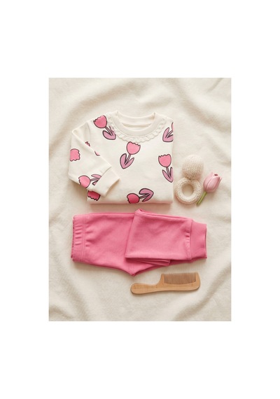 Deniva Kids Kız Bebek Lale Desenli İncili Pamuklu Sweatshirt Ve Eşofman Altı İkili Takım Koyu Pembe Deniva Kids Kız Bebek Lale Desenli İncili Pamuklu Sweatshirt Ve Eşofman Altı İkili Takım Koyu Pembe