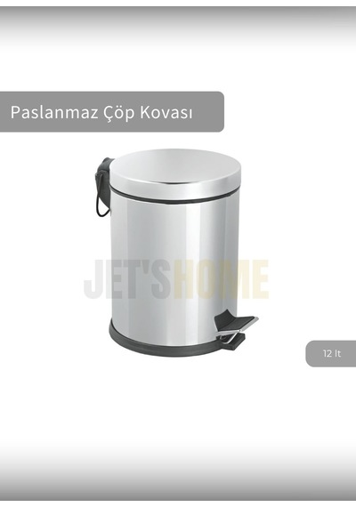 Jet's Home Pedallı Banyo Çöp Kovası Paslanmaz 12 Lt Mutfak Çöp Kutusu Gri Gri