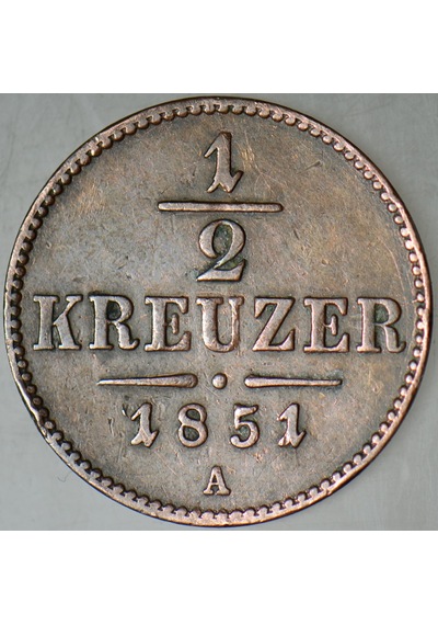 Avusturya 1/2 Yarım Kreuzer 1851 A Viyana Darbı.