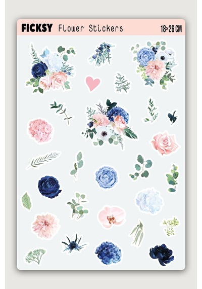Çiçek Sticker Seti - 28 Adet Etiket Çıkartma Çok Renkli