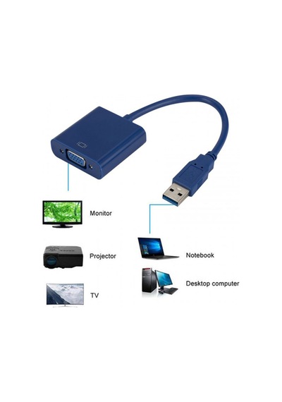 Usb'den Vga'ya Çevirici Dönüştürücü Kablo Usb Ekran Dönüştürücü